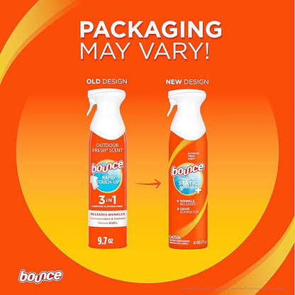 Bounce 3 in 1 Instant Anti Static Spray & Wrinkle Release, Odor Eliminator & Fabric Refresher (Fresh Scent, 9.7 Fl Oz, Pack of 2)