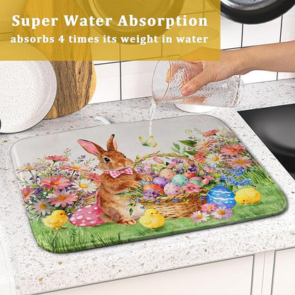 Spring Easter Dish Drying Mat for Kitchen Counter Colorful Egg Holiday Decoration Cloth Dish Mats Small