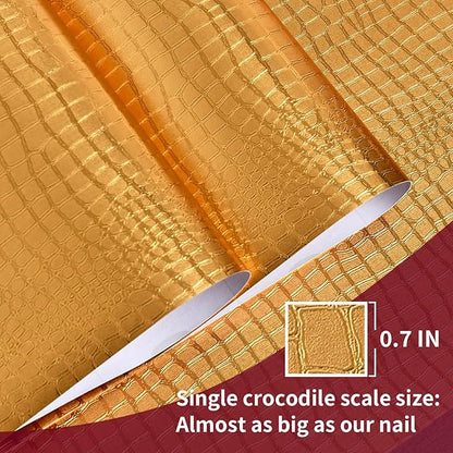 Peel and Stick Wallpaper - Gold Crocodile, 15.7" X 197", Removable, Easy Peel Off, Renter Friendly Textured Wallpaper