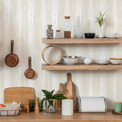 Yun-aeon White and Gold Wood Contact Paper 17.3"x80" Rustic Wooden Peel and Stick Wallpaper Removable Self-Adhesive Wallpaper Wood Grain Contact Paper for Countertops Cabinets