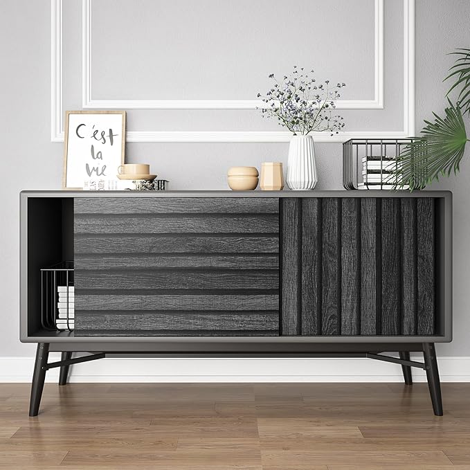 VEELIKE Charcoal Black Wood Slat Wallpaper Peel and Stick Modern Wood Panel Wallpaper for Accent Walls Backdrop 24''x354'' Self Adhesive Removable Slat Wall Paneling for Bedroom Bathroom Living Room