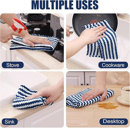 Homaxy Kitchen Towels(12 Pack, 10 x 20 inches), Ultra Soft and Absorbent Dish Towels, Reusable Fast Drying Microfiber Cleaning Cloth, Coral Velvet Wave Design No-lint, Navy Blue