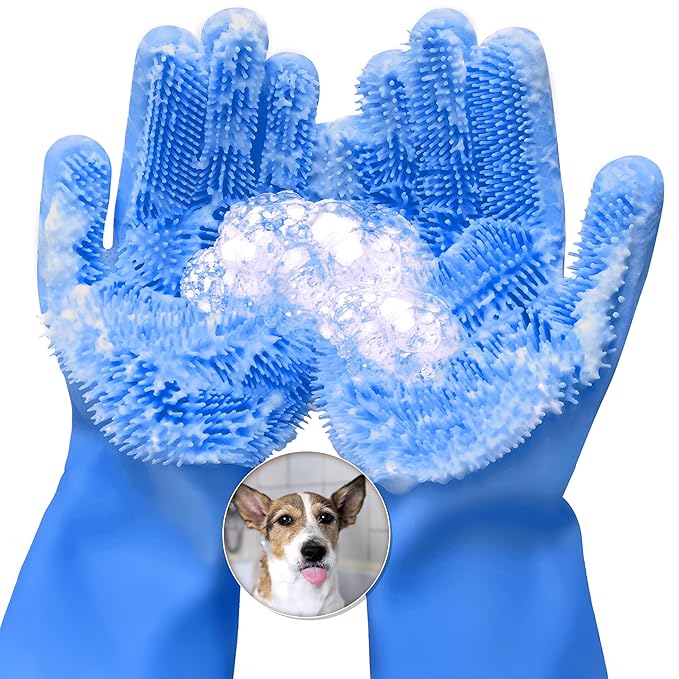 ALPENKOK Silicone Dishwashing Gloves with Scrubber – Non-Slip Silicone Gloves wor Washing Dishes | Household Use