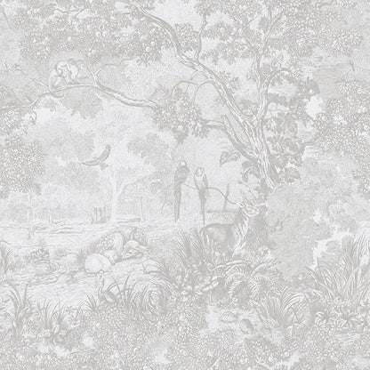 Ismoon Gray Peel and Stick Wallpaper Neutral Wall Paper 17.3in×6.56ft Vintage Removable Self-Adhesive Wallpaper Animals Jungle Contact Paper for Cabinets Bathroom Walls Covering Vinyl Roll