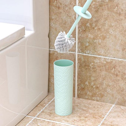 Topsky 2 Pack Compact Toilet Brush & Holder Set, Plastic Round Barrel Loo Brush with 2 Replacement Toilet Brush Head, Durable for Bathroom Toilet, Green