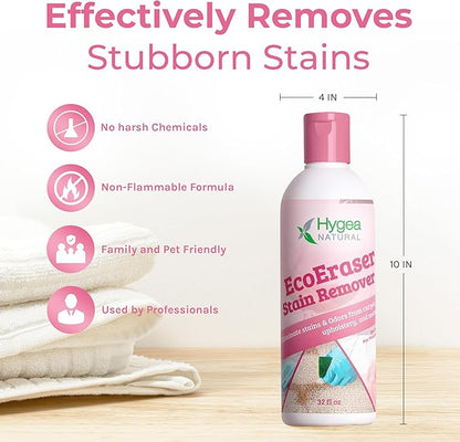 Hygea Natural EcoEraser - Enzyme Cleaner for Pet, Cat, & Dog Urine & Stains - Strong Stain & Odor Liquid Remover Deodorizing Spot Cleaner - Also For Messy Eaters Stain Treater (32 oz)
