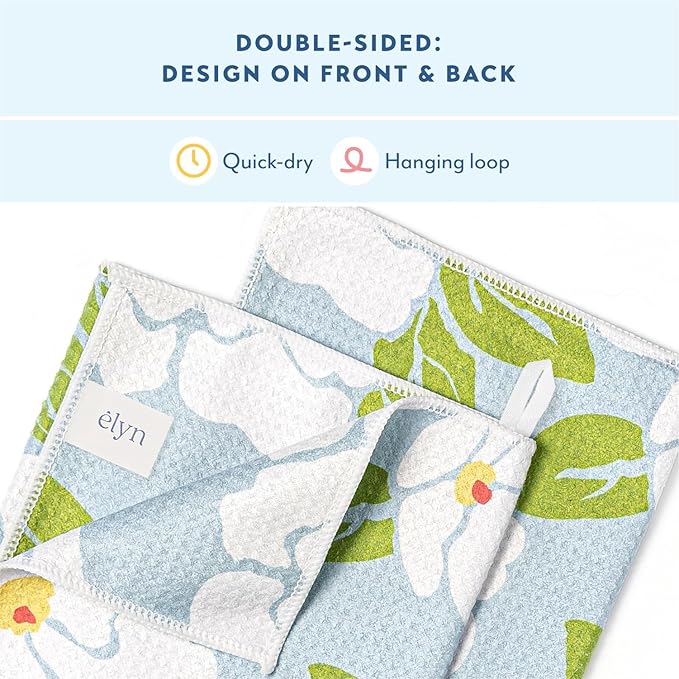 ELYN Microfiber Kitchen Dish Towel Set, Quick-Dry & Absorbent Waffle Weave Cleaning Towels, Set of 4 Kitchen Towels, Paper Towels Alternative (Oranges & Gingham)