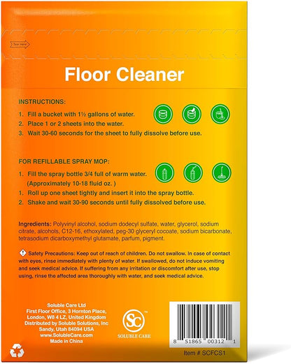 30 Floor Cleaner Dissolvable Sheets (Concentrated, Liquid-Free Cleaning Sheets for Buckets & Refillable Spray Mops) - Fresh Lime Scent