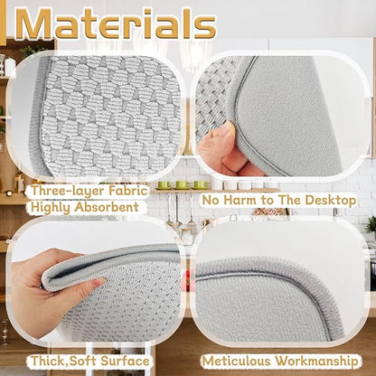 3 Pack Microfiber Dish Drying Mat,24x17"Highly Absorbent Dish Drainer Mat,Large Size Kitchen Counter Quick Dry Pads for Coffee Rack,Under Sink(Gray)