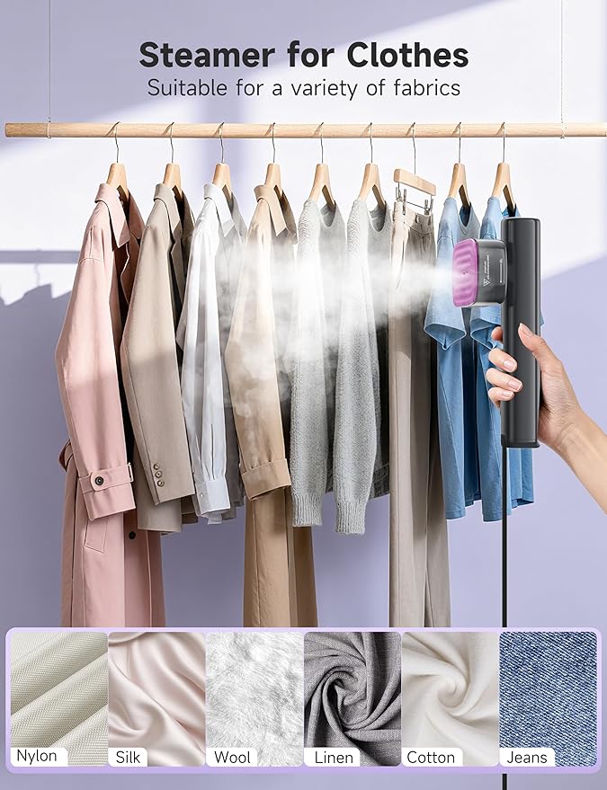 Steamer for Clothes,1200W Powerful Portable Steamer Iron,15s Fast Heat-up,100ml Tank,20 Min Continuous Steam, Wrinkle Remover for Travel, Home, Office(Grayish purple)
