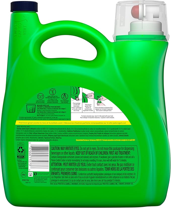 Gain Liquid Laundry Detergent, Original Scent | 107 Loads | 154 oz | HE Compatible | Pack of 2
