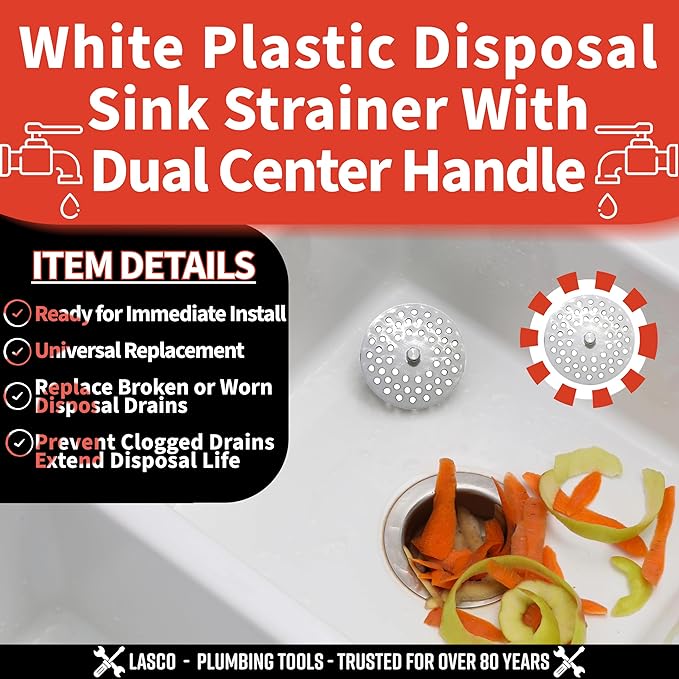 LASCO 02-4021 White Plastic Disposal Sink Strainer Fits Most