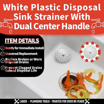 LASCO 02-4021 White Plastic Disposal Sink Strainer Fits Most