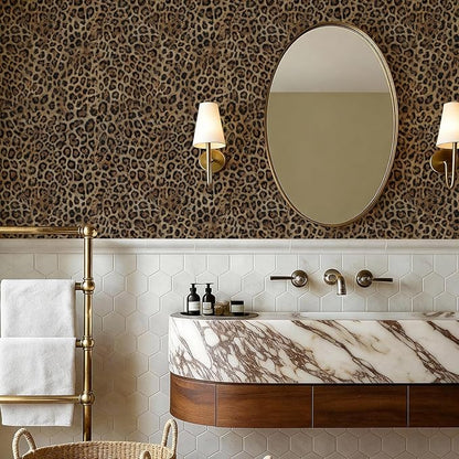 JiffDiff Upgrade Leopard Print Peel and Stick Wallpaper, 17.3" x 120" Waterproof Removable Self Adhesive Wallpaper, Brown Unique Funky Cheetah Contact Paper for Bedroom, Bathroom, Decor