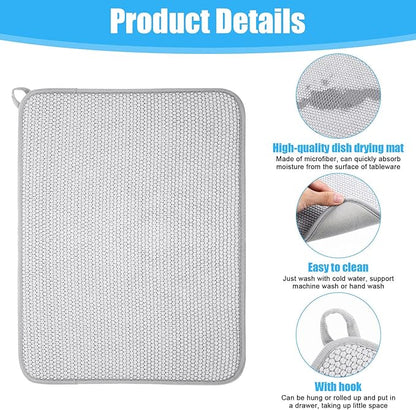 Giantree Small Microfiber Dish Drying Mat, Absorbent Dish Drainer Mats for Kitchen Counter, 15.74 x 11.8 Inch Microfiber Dishes Drying Pad Countertops Sinks Draining Racks(Gray)