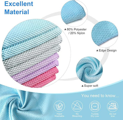 Niveaya Microfiber Glass Cleaning Cloth, Multi-Functional Reusable Lint Free Cloths, Stainless Steel Windshield Shower Window Cleaning Cloth, Suitable for Home, Kitchen and Auto, Pack 8,Mix