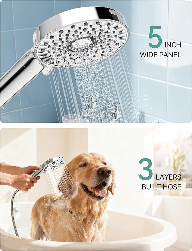 Magichome Filtered Shower Head with Handheld, High Pressure 10-Spd Detachable Chrome Showerhead with Stainless Hose, Water Softener Filter Beads for Hard Water - Remove Chlorine, Reduce Dry Itchy Skin