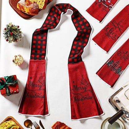 4 Pack Christmas Kitchen Towel Boa Scarf Dish Buffalo Plaid Decor 4 x 68 Inch for Holiday Cooking Baking Accessories