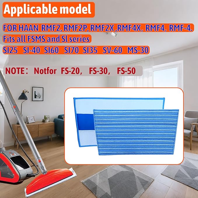 4 Pack Mop Pads Compatible with HAAN Steam Cleaning mop Reusable Microfiber Pads Replacement for HAAN FS, SI and MS Series Steamers