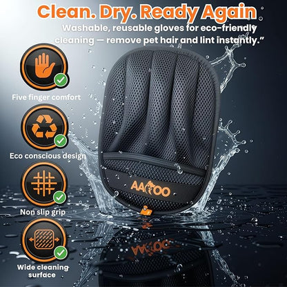 Pet Hair Removal Glove for Cats & Dogs with Silicone Pet Toothbrush – Reusable Magic Brush – Five-Finger Electrostatic Pet Hair Remover Glove for Laundry, Couch, Carpet & Car Seat