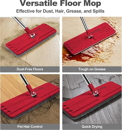 JOYMOOP Flat Mop, Microfiber Mops for Floor Cleaning and Wall Cleaner, 50" Mops with 13" Flat Head with a Microfiber Mop Pad - Black & Red