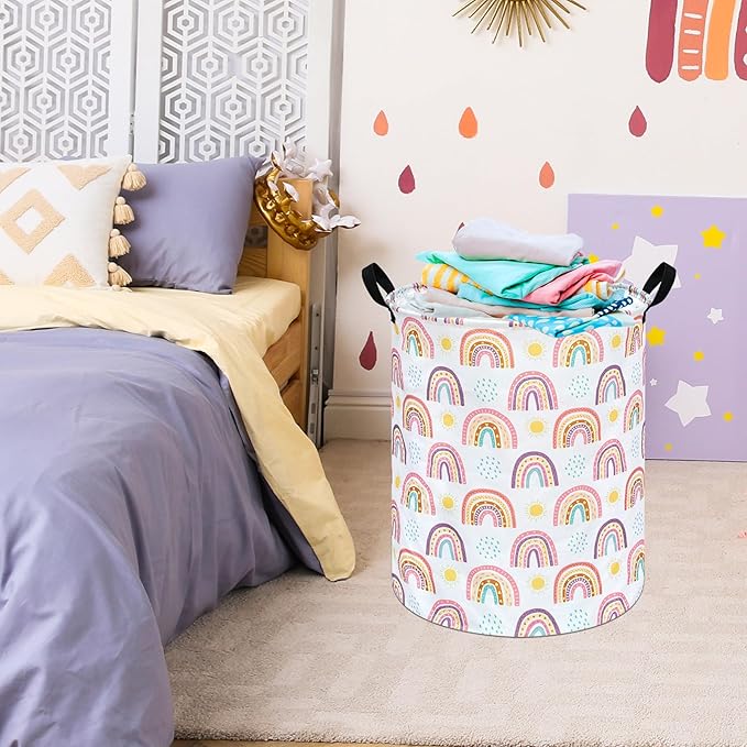 MAIZMZ Kids Rainbow Hamper Laundry Basket Storage Bins Gift Organizer Clothes Toy Box Large Canvas Collapsible Chest for Home/Dorm/Kitchen/Pet/Office/Closet/Shelf/Room Decor