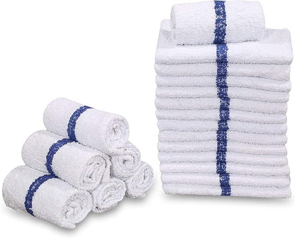 GOLD TEXTILES 12 PC New Cotton Blend White Restaurant Bar Mops Kitchen Towels 28oz (1 Dozen) (12, Blue Stripe)