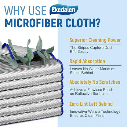 Microfiber Cleaning Cloth Polishing Glass Cleaner Absorbent Kitchen Towel Quick Drying Miracle Lint Free Rags for Household Auto Detailing Bathroom, Pack of 6, 12 x 12 Inch, Sliver-Blue