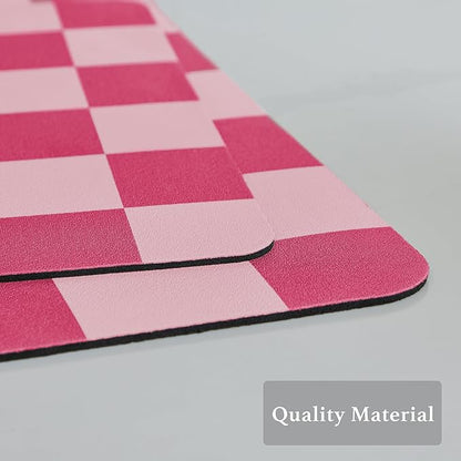 Ohocut Checkered Dish Drying Mat for Kitchen Counter, Coffee Bar Station Accessories, Retro Cute Girly Pink Aesthetic Modern Absorbent Drainer Mat Kitchen Drying Mat Easy Clean, Hot Pink 16" x 24"