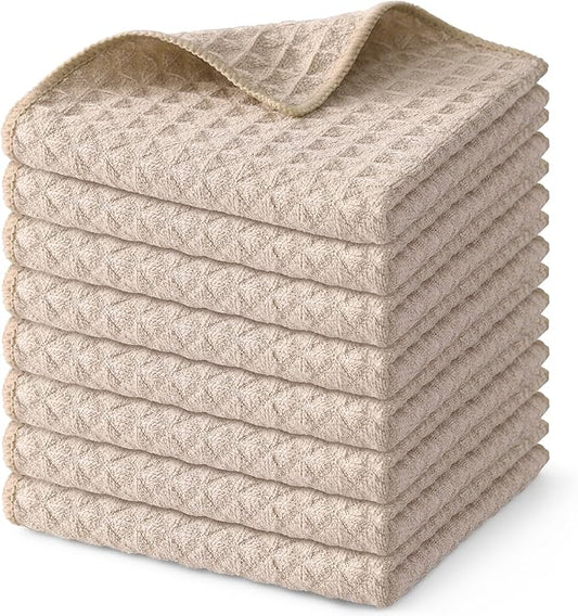 Homaxy Microfiber Waffle Weave Kitchen Dish Cloths, 12 x 12 Inch Ultra Absorbent and Solid Color Dish Towels for Kitchen Fast Drying Dishcloth for Washing Dishes, 8 Pack, Beige