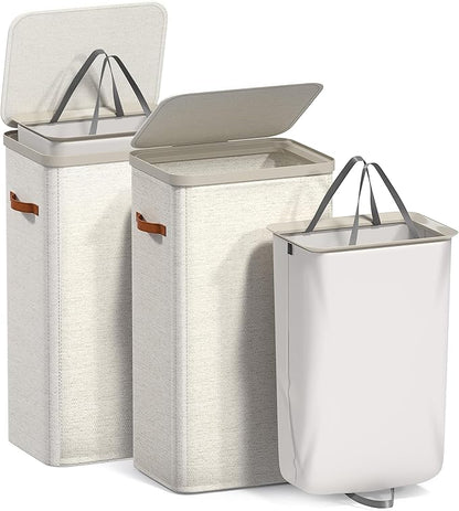 Sorbus Laundry Hamper with Lid – Collapsible Fabric Laundry Basket with Handles and Removable Laundry Bag – 26.5 Gallon (100 L) Dirty Clothes Hamper for Bedroom, bathroom and dorm - 2 Pack (Beige)