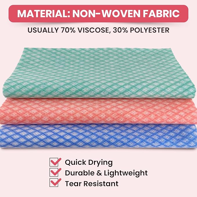 50 Count Disposable Cleaning Cloths, Red - 13.8"x15.8" Ultra Absorbent Towels for Kitchen, Stove & Bathroom - Multi-Purpose Soft Dish Cloths
