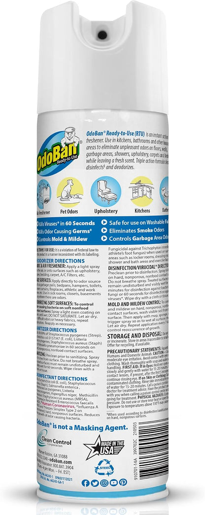 OdoBan Multipurpose Cleaner Disinfectant and Harsh Smell Eliminator Fabric/Air Freshener Pack: Ready-to-Use 360-Degree Continuous Spray, Trigger Spray, Solid Smell Absorber, Fresh Linen Scent