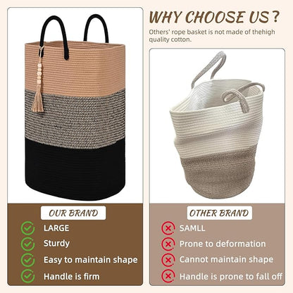 Woven Laundry Basket for Clothes, 100 L Large Rectangle Laundry Hampers, Nursery Storage Basket for Toys, Tall Dirty Clothes Hamper for Bedroom Aesthetic, Bathroom, Laundry Room