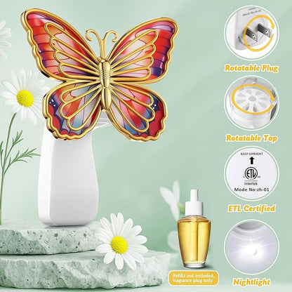 Hohean Wall Fragrance Plug in Compatible with Bath and Body Works WallFlower, Scent Diffuser with Night Light, ETL Certified, Long Lasting Scented Warmer Diffuser Home Office (Red Butterfly)