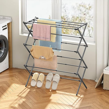 KINGBOARD Clothes Drying Rack, Collapsible Drying Rack Clothing with 11 Poles, 3-Tier Laundry Drying Rack, Small Clothes Drying Rack Foldable for Baby Clothes Sock Towel, 25lb Capacity, White & Grey