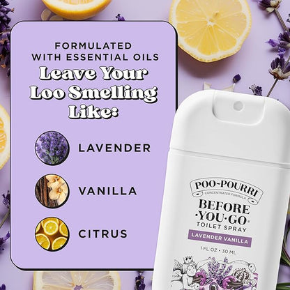 Poo-Pourri Before-You-Go Pocket Toilet Spray, Travel Essentials, Lavender Vanilla, 1 Fl Oz, Up to 50 Uses, On-The-Go Bathroom Odor Deodorizer with Essential Oils, TSA Approved Size