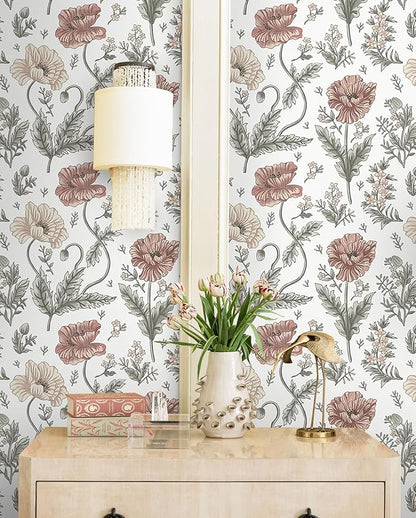Timeet Floral Peel and Stick Wallpaper Self Adhesive Removable Wallpaper 16"x78.7" Wall Mural for Bedroom Bathroom Wall Decor