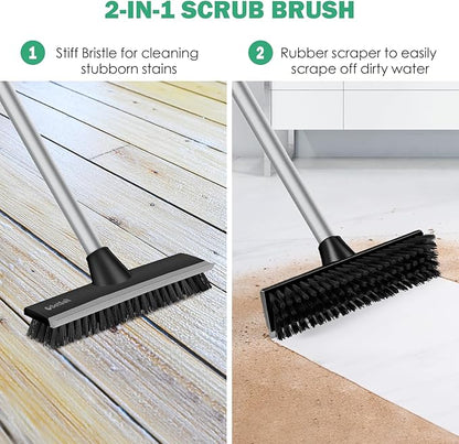 SetSail Floor Scrub Brush with 51-Inch Long Adjustable Handle 2 in 1 Scrape Brush Stiff Bristle Floor Scrubber for Cleaning Shower Bathroom Garage Kitchen Wall Deck Tub Tile, Black