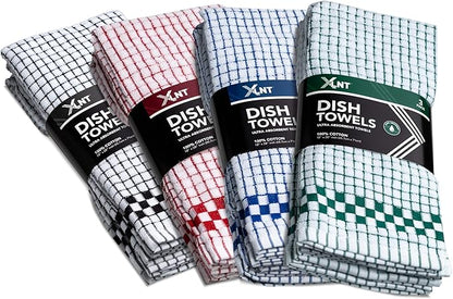 XLNT Highly Absorbent Kitchen Dish Towels 100% Cotton 18x28 inch – Ultra-Thick Dishcloths – Premium Weave for Drying & Cleaning – Soft, Durable & Lint-Free – Pack of 9 Black