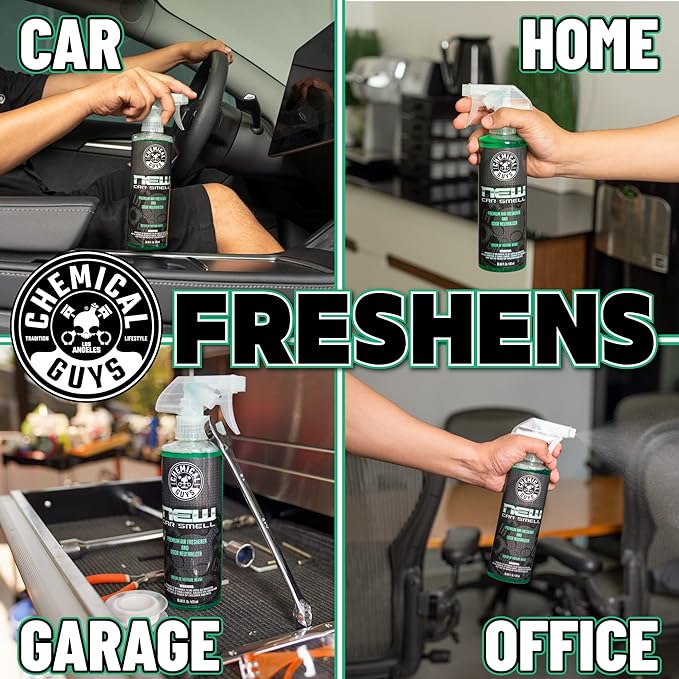 Chemical Guys New Car Smell Premium Air Freshener & Odor Eliminator - Fresh Interior Scent Spray for Cars, Trucks, SUVs, RVs, and More - Use in Home, Office, or Garage - 32 oz