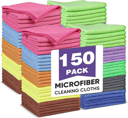 10 Colors Microfiber Cleaning Cloths, 150 Pack Assorted Cleaning Rags, Highly Absorbent Microfiber Towels for Car, Kitchen, Bathroom and Household Cleaning, 11.8"X11.8"