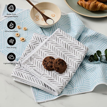 RECYCO Waffle Kitchen Towel Set of 2 - Quick Dry Microfiber Sustainable Dish Towels - Ultra Absorbent Reusable Cleaning Tea Towels - Lightweight Hand Towels,16”x 28”, Modern Maze