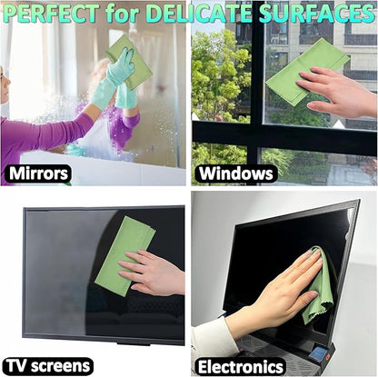 Eco-Fused Microfiber Cleaning Cloths - 12 Pack - Ideal for Cleaning Glasses, Spectacles, Camera Lenses, iPad, Tablets, Smartphones, iPhone, Android Phones, Laptops, LCD Screens