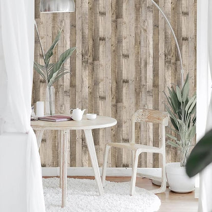 Yun-aeon Natural Wood-Grey Wood Contact Paper Peel and Stick Wallpaper 34.6"x 480"Self Adhesive Removable Vintage Faux Wood Wall Paper Plank Shelf Home Decoration Kitchen Counter Cover Use