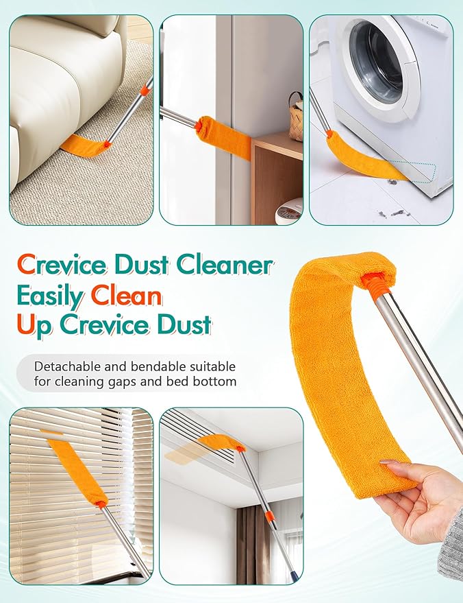 Ceiling Fan Cleaner Duster with 76" Extendable Long Handle,180° Wall Mop Cleaner for Walls/Ceiling Fan/Dust/Baseboard/Floor/Blade Blinds/Doors Clean,Feather Duster Cleaning Kit
