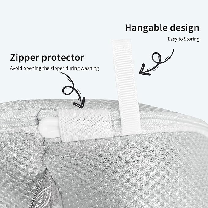 Kimmama Shoe Washing Machine Bag, Shoe Bag for Washing Machine, Mesh Laundry Bags for Sneakers, Footwear, Trainers, Slippers, Grey Sandwish Net, 8x15"