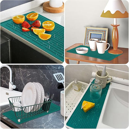 GeeRic Dish Drying Mats, Heat-resistant Silicone Mat for Kitchen Counter, Non-Slip Dish Dry Mat Dishwasher Safe Large, Turquoise