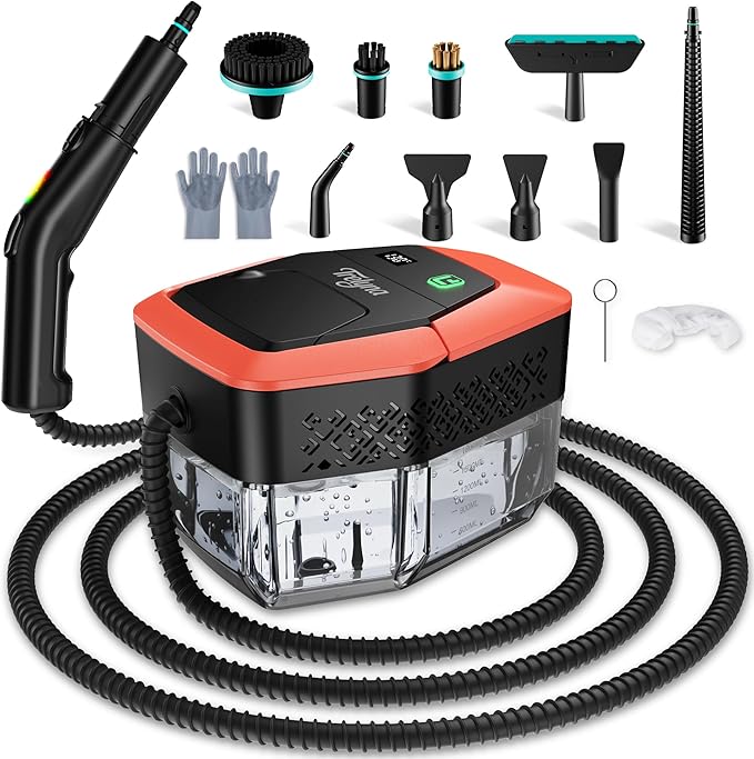 Steam Cleaner,1.9 Quart Tank,3-Level Adjustable Handle,2500W Portable Steamer with 4Bar High-Pressure & Temperature for Grout,Tile,Floor,Shower,Bathroom,Furniture Cleaning (12 Accessories)