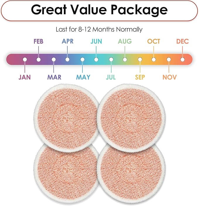 (4 Pack) 3897A Replacement Mop Pads Compatible with Bissell SpinWave SmartSteam Scrubbing Steam Mop 3897A 3712C 3712W, Spinning Scrubbing Mop Pads, Heavy Duty Scrubby Mopping Pad, Orange Pads 2 Sets